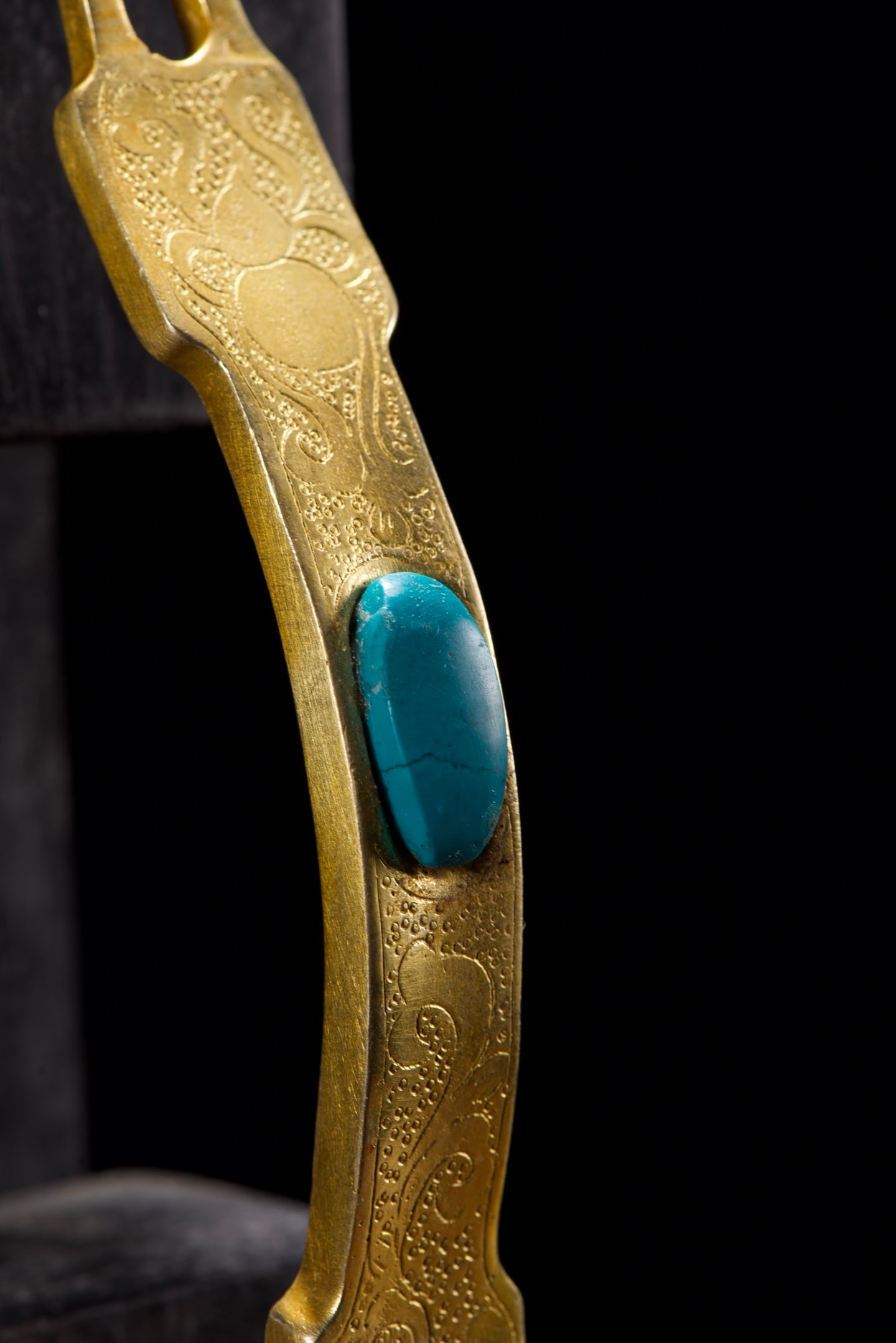 Vintage Chinese Gilt Gold Copper Inlay Jade Ruyi Statue - 5