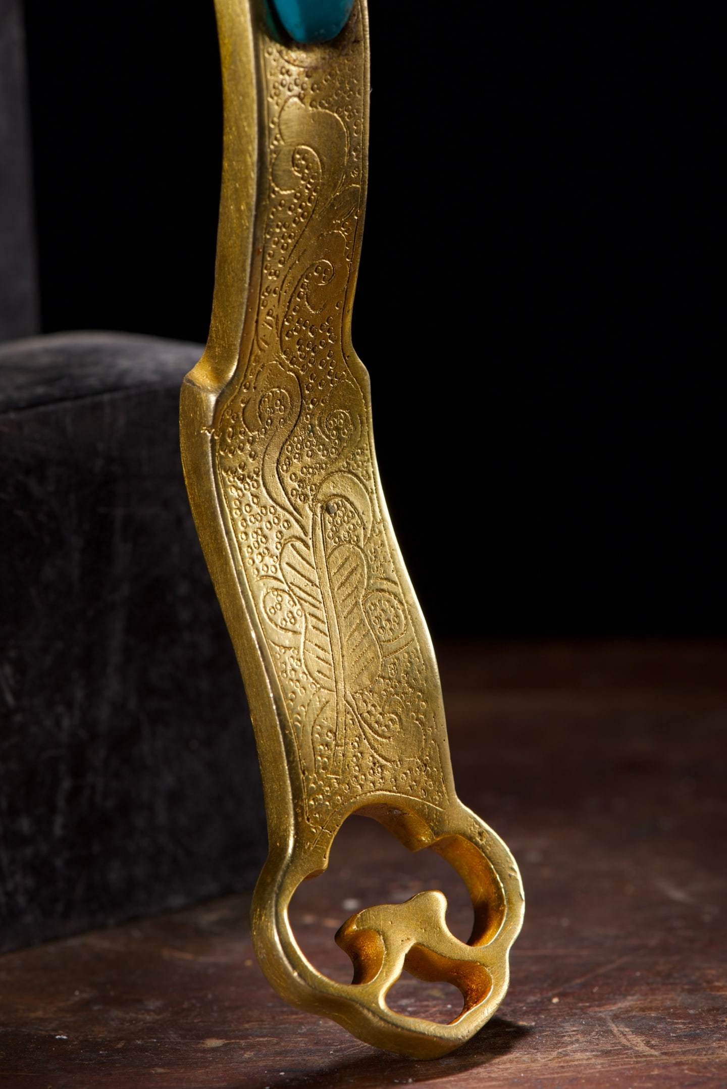 Vintage Chinese Gilt Gold Copper Inlay Jade Ruyi Statue - 7