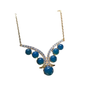 Beautiful 925 Silver Inlay Blue Amber Necklace