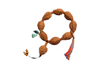 Hand Woven Olive Nut Carved Fortune Taoism Deity Beads Bracelet