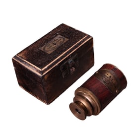 Vintage Copper Telescope w Wood Box
