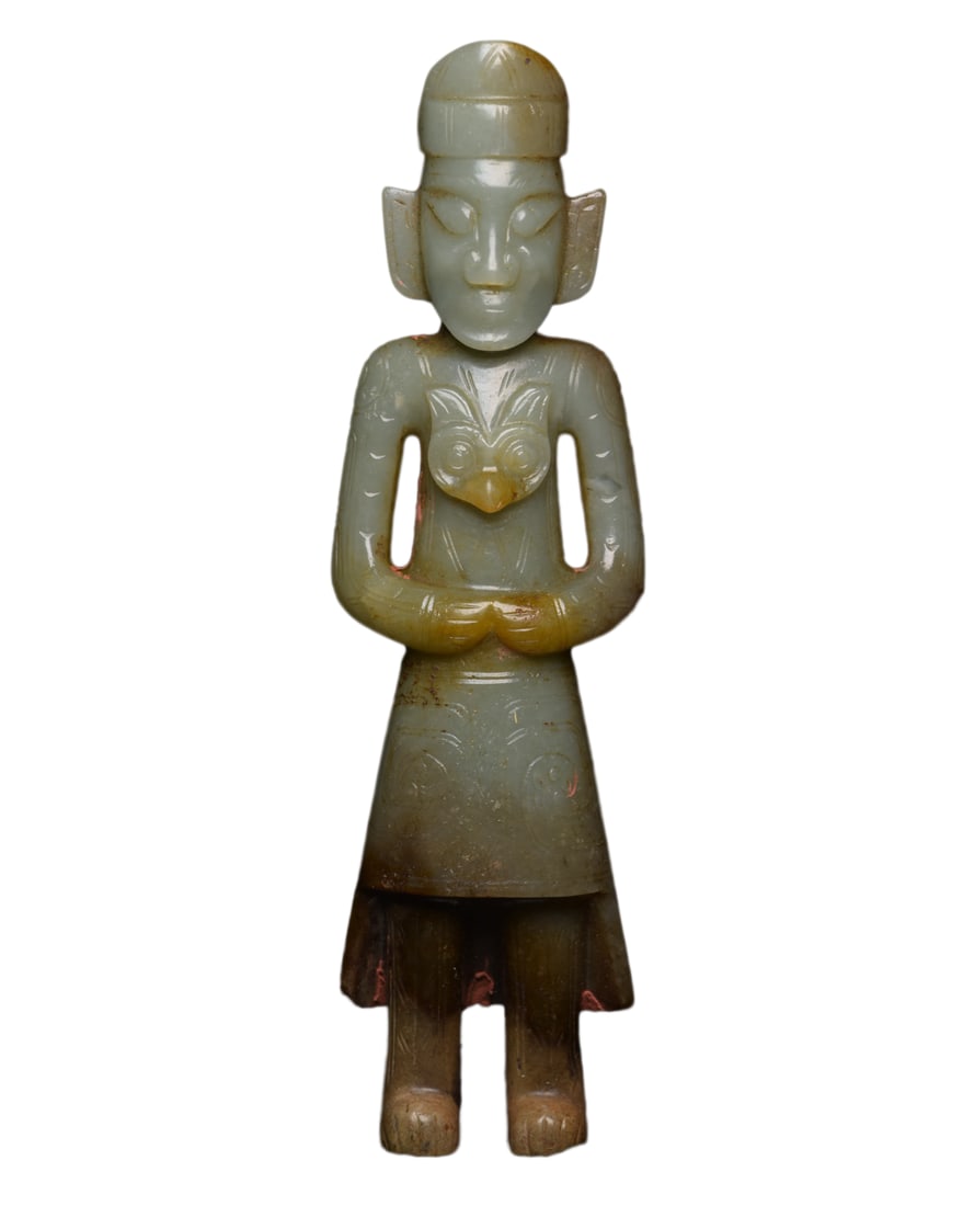 Vintage Chinese Hetian Jade Carved Figure Statue: Vintage Chinese Hetian Jade Carved Figure StatueDimension: 157 x 44 x 21 (mm)6.18 x 1.73 x 0.83 (inches) Weight: 0.38 lbs/ 173 g