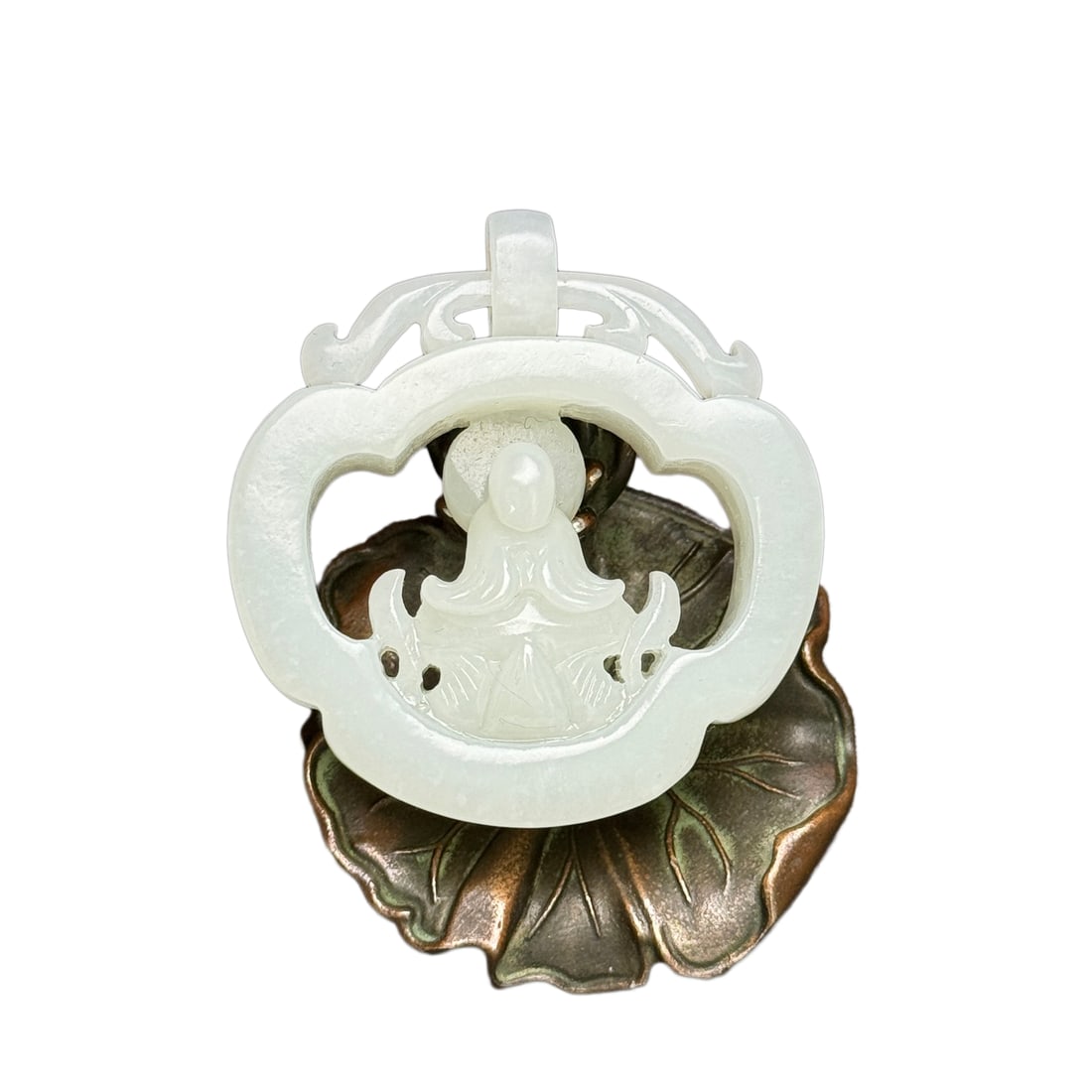 Openwork Chinese Hetian Jade Carved Buddha Pendant: Openwork Chinese Hetian Jade Carved Buddha PendantDimension: 49 x 52 x 13 (mm)1.93 x 2.05 x 0.51 (inches) Weight:0.09 lbs/ 41 g