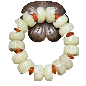 Hand Woven Chinese Hetian Jade Beads Bracelet