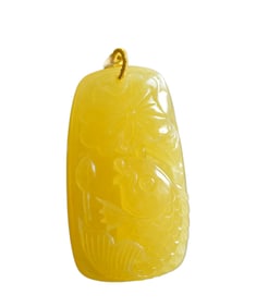 Exquisite Beeswax Carved Carp & Lotus Leaf Pendant w Hand Woven Beads Necklace