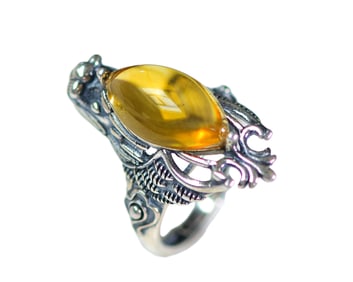 Beautiful 925 Silver Inlay Yellow Crystal Ring
