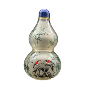 Old Chinese Peking Glass Inside Painting Bird Design Snuff Bottle w Stopper