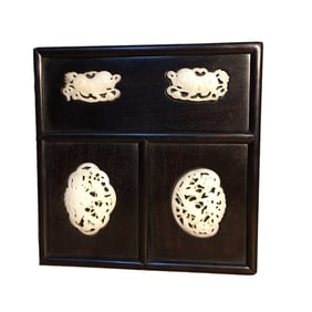 Vintage Chinese Zitan Wood Inlay Jade Jewellery Box