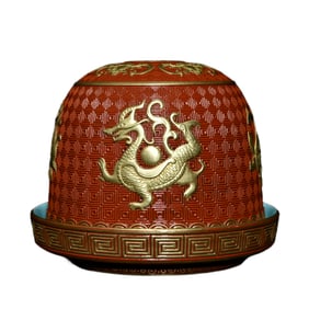 Chinese Gilt Gold Red Glaze Four Divine Beast Dice Cup