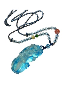 Beautiful Natural Aquamarine Carved Fortune Pixiu Pendant