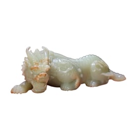 Superb Vintage Chinese Hetian Jade Carved Fortune Dragon Statue
