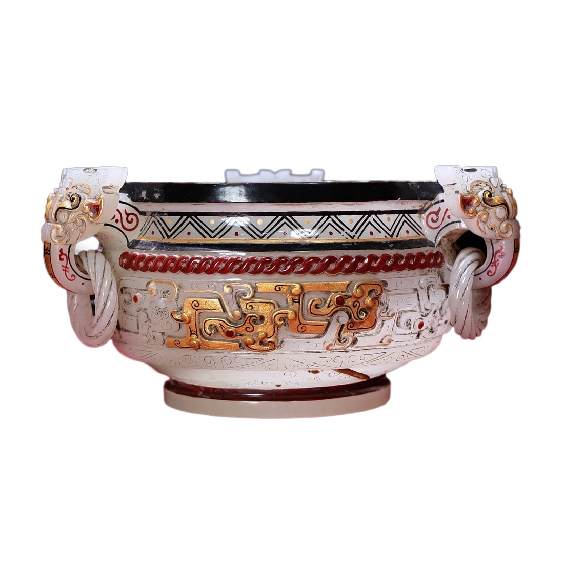 Superb Chinese Gilt Gold Colored Drawing Hetian Jade Carved Fortune Dragon Incense Burner (1 of 9)