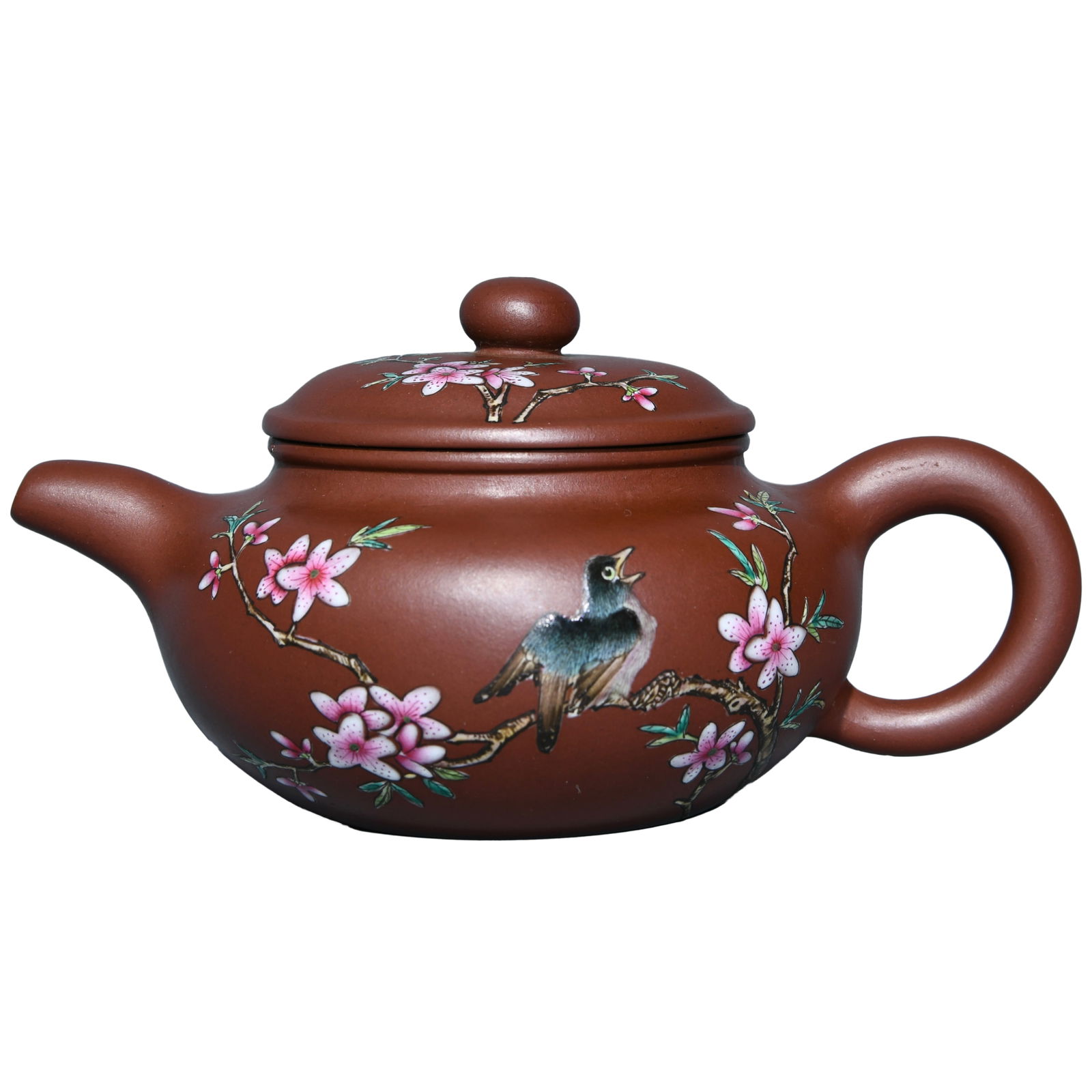 Antique Chinese Colored Drawing Yixing Zisha Flowers Bird Design Teapot (1 of 10)