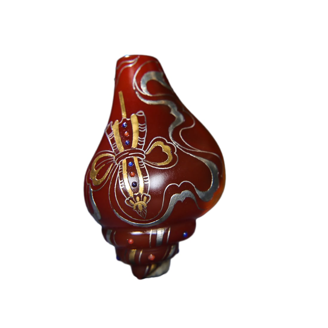 Chinese Silver Plated Gilt Gold Red Agate Carved Conch Statue (1 of 9)