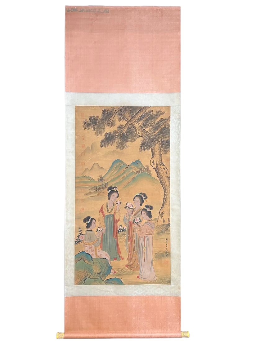 Chinese Watercolour On Silk Figure Design Painting - Wen Zheng Ming (1 of 9)