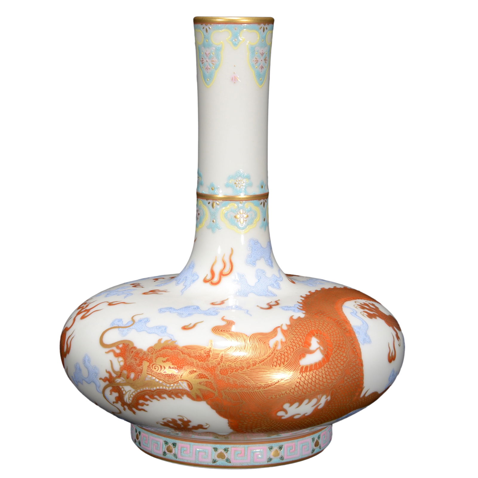 Chinese Gilt Edge Famille Rose Clouds Dragon Design Porcelain Vase (1 of 10)