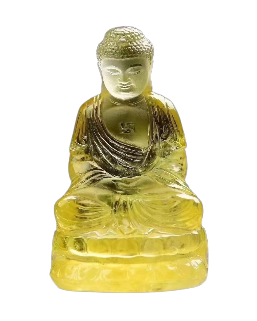 Beautiful Yellow Crystal Carved Siddhartha Buddha Statue (1 of 8)