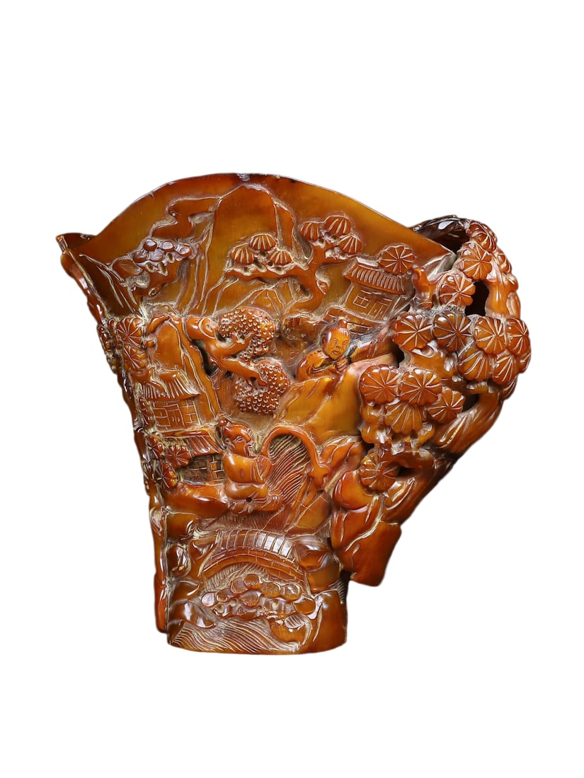 Vintage Ox Horn Carved Sages Meeting Sacrifice Wince Cup (1 of 11)