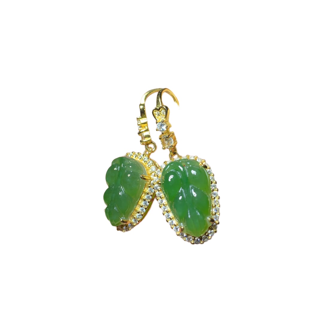 A Pair 925 Silver Plated Gilt Gold Inlay Green Hetian Jade Earring (1 of 9)