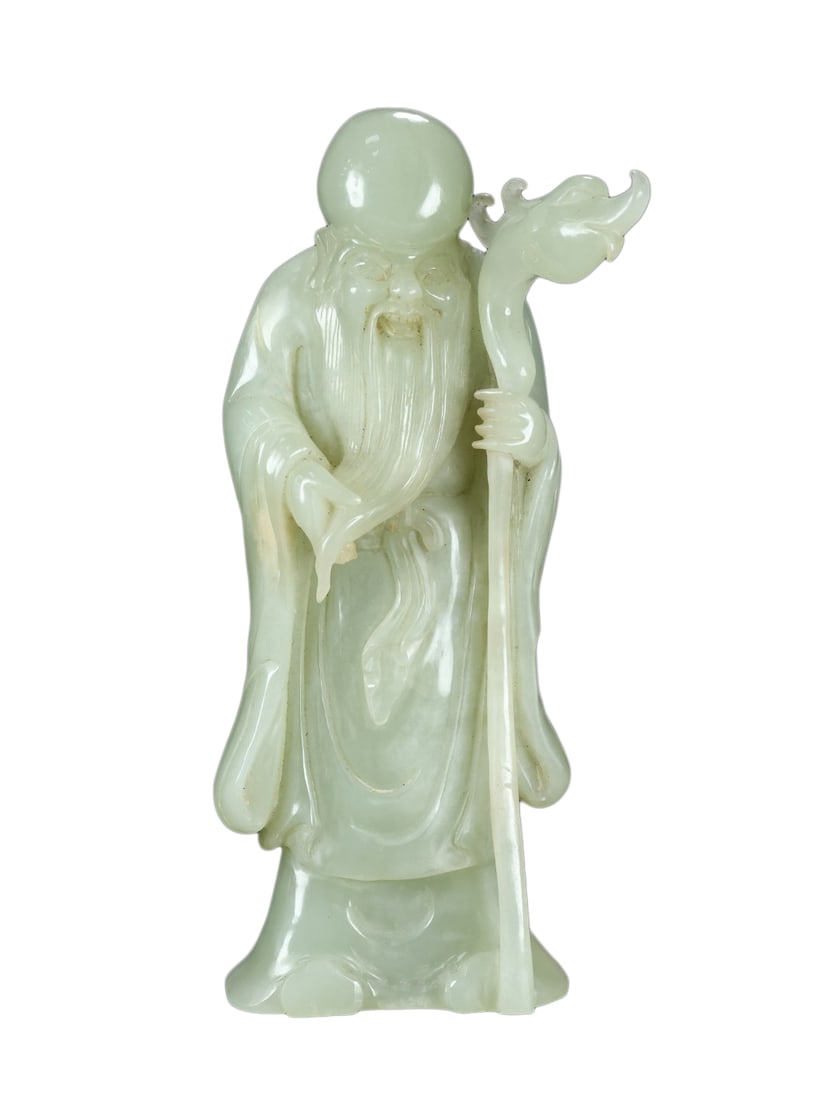 Exquisite Chinese Hetian Jade Carved Longevity Taoism Deity Statue (1 of 10)