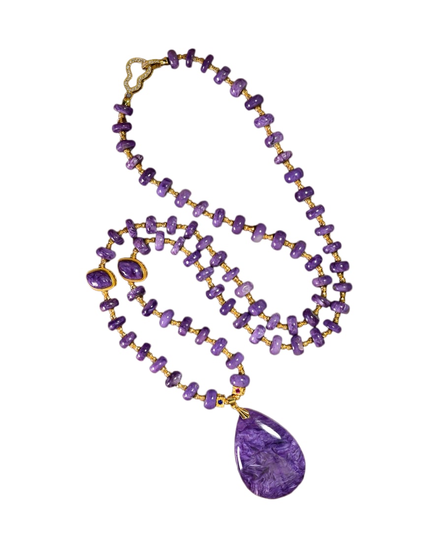 Hand Carved Beautiful Amethyst Lucky Pendant w Beads Necklace (1 of 6)