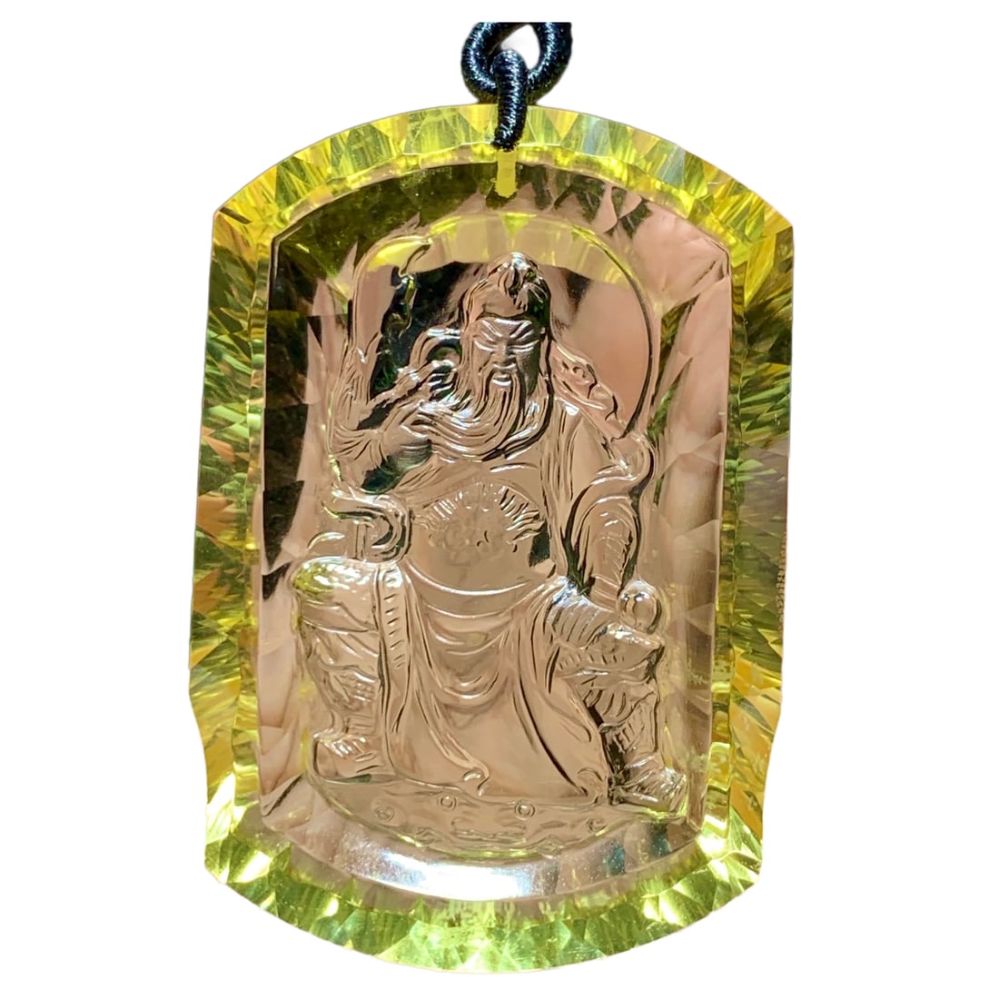 Beautiful Yellow Crystal Carved General Guangong Pednant: Beautiful Yellow Crystal Carved General Guangong Pednant Dimension: 55 x 37.5 x 13 (mm)2.16 x 1.48 x 0.51 (inches) Weight: 0.11 lbs/ 52 g