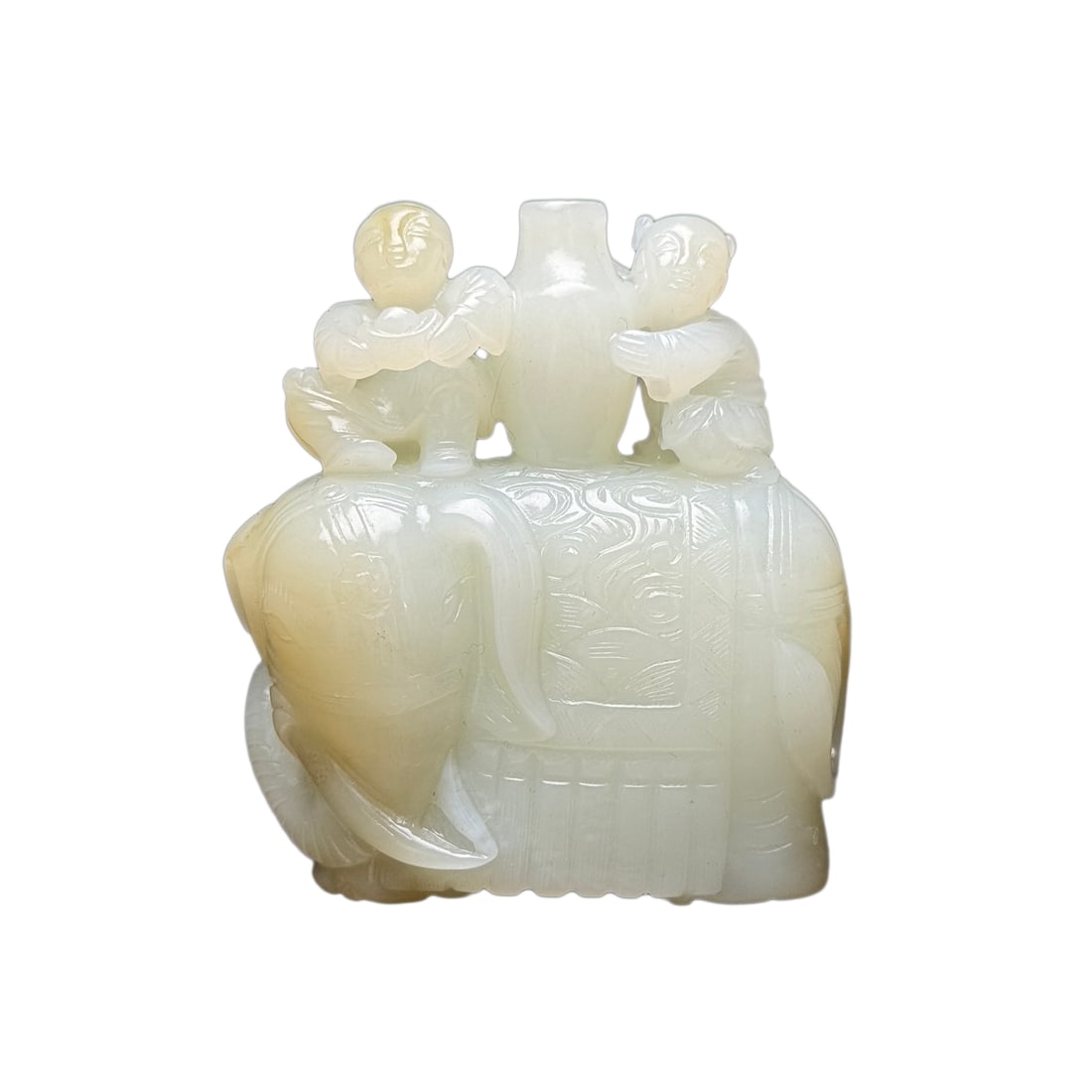 Superb Chinese Hetian Jade Carved Elephant & Kids Statue (1 of 10)