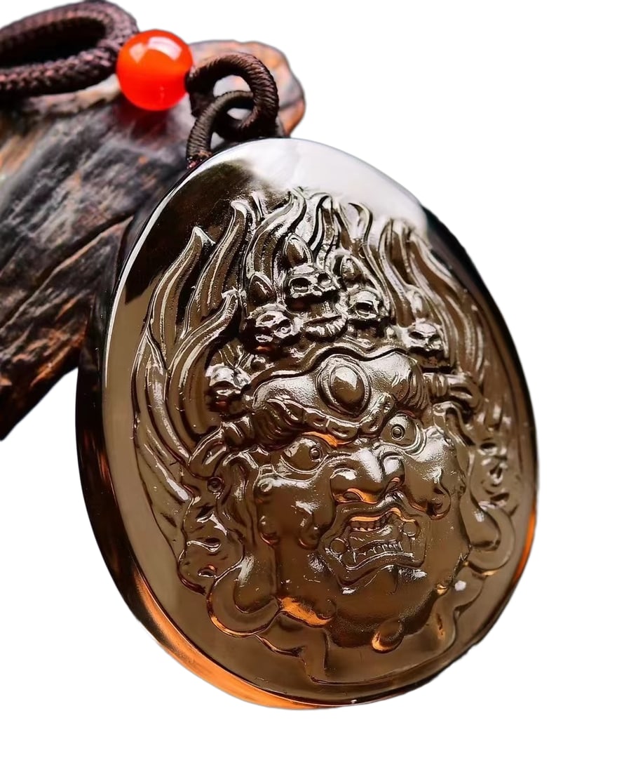 Beautiful Crystal Carved Mahakala Pednant w Hand Woven Necklace (1 of 7)