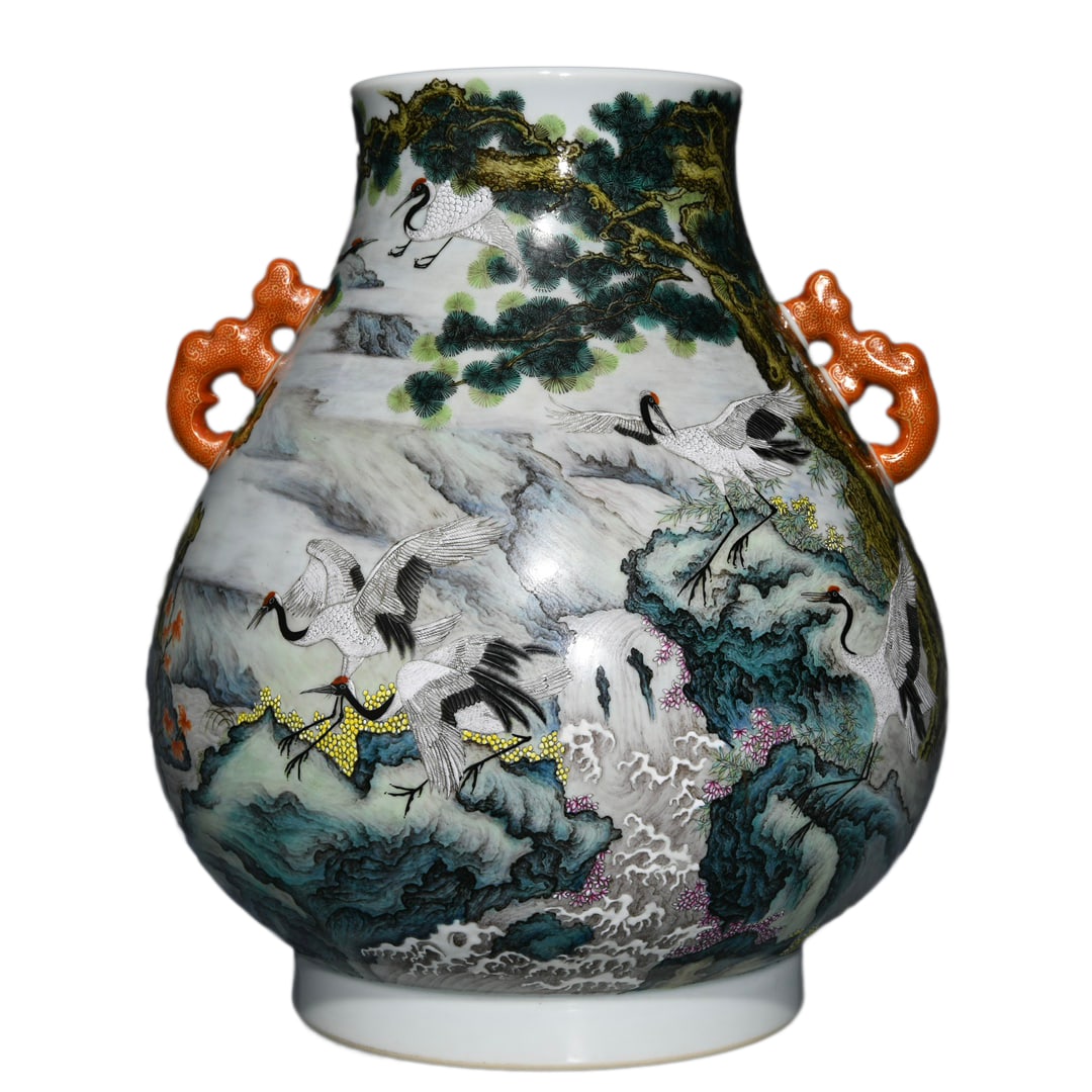 Chinese Qing Dynasty Famille Rose Pine Tree & Crane Design Porcelain Jar (1 of 10)