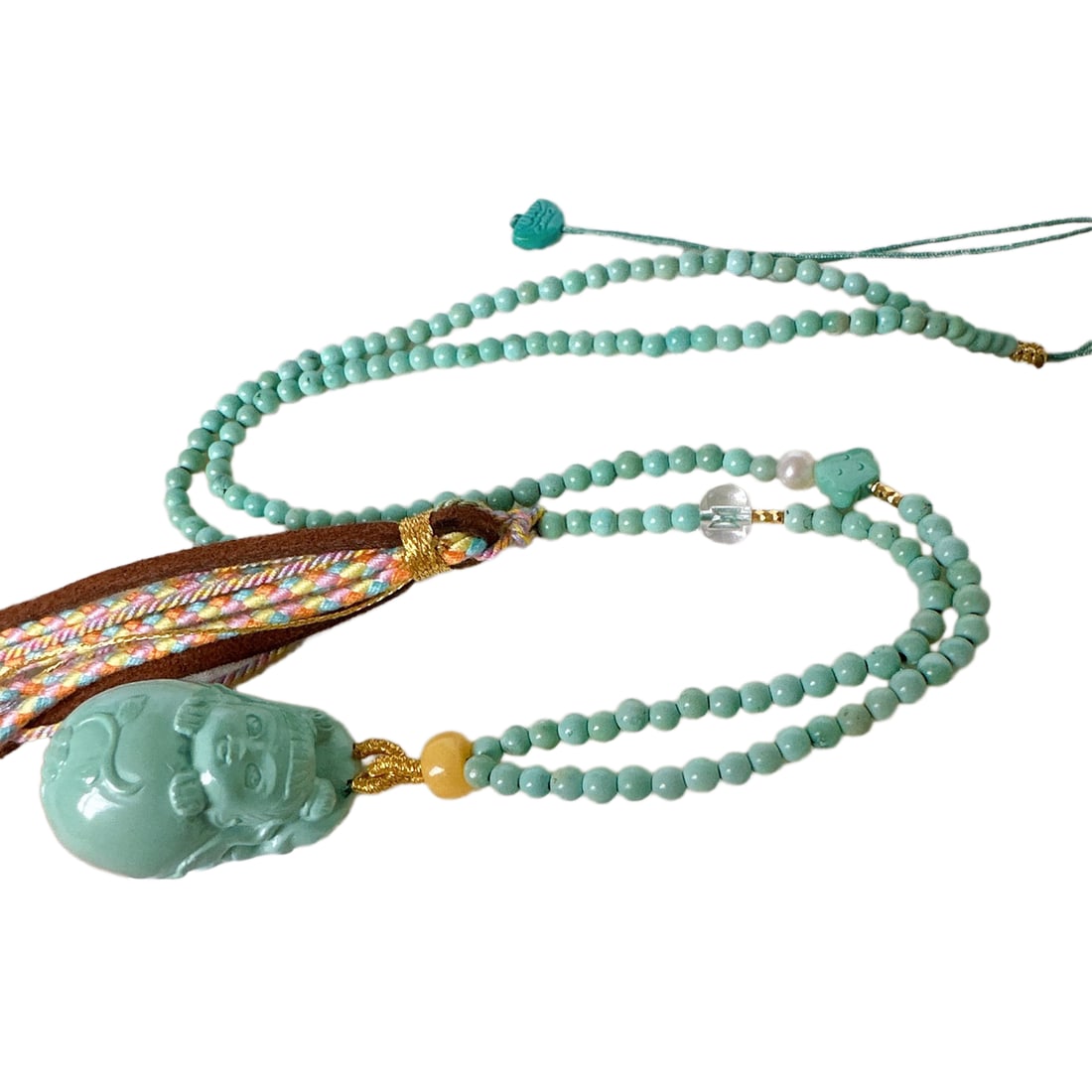 Exquisite Turquoise Carved Urchin Pendant w Hand Woven Beads Necklace (1 of 7)