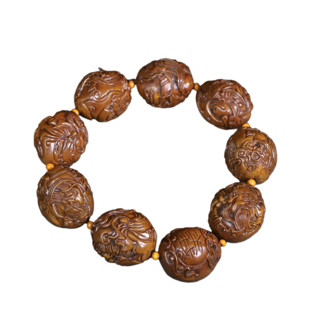 Vintage Olive Nut Carved General Guangong Beads Bracelet (1 of 11)