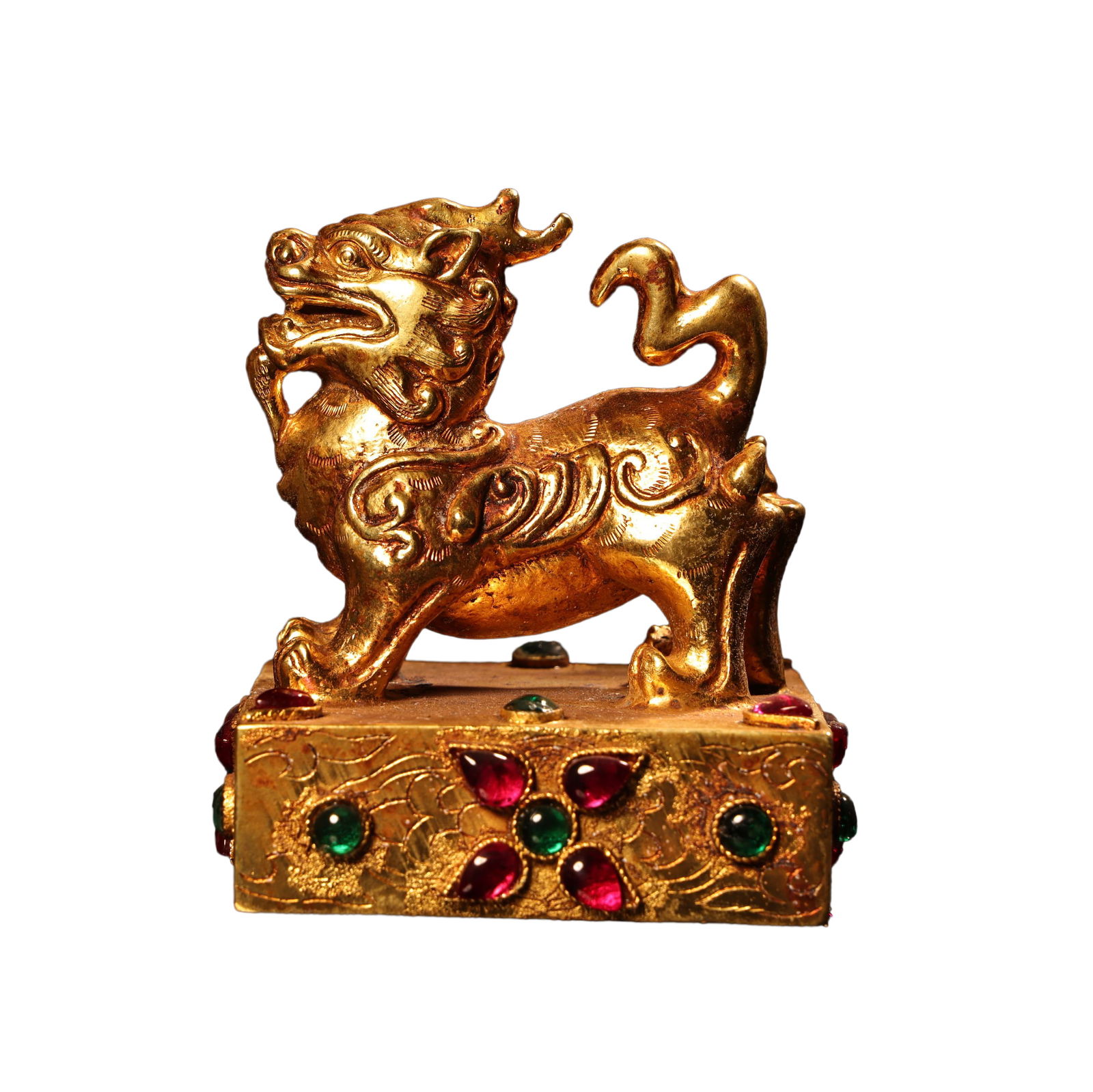 Vintage Chinese Gilt Gold Copper Inlay Gems Fortune Pixiu Seal (1 of 10)