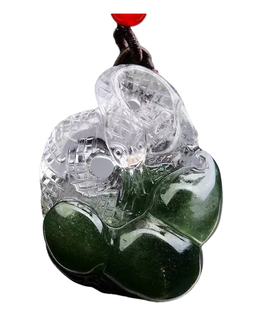 Beautiful Green Crystal Carved Snake Pednant w Hand Woven Necklace: Beautiful Green Crystal Carved Snake Pednant w Hand Woven NecklaceDimension:39 x 30 x 14 (mm)1.53 x 1.18 x 0.55 (inches)