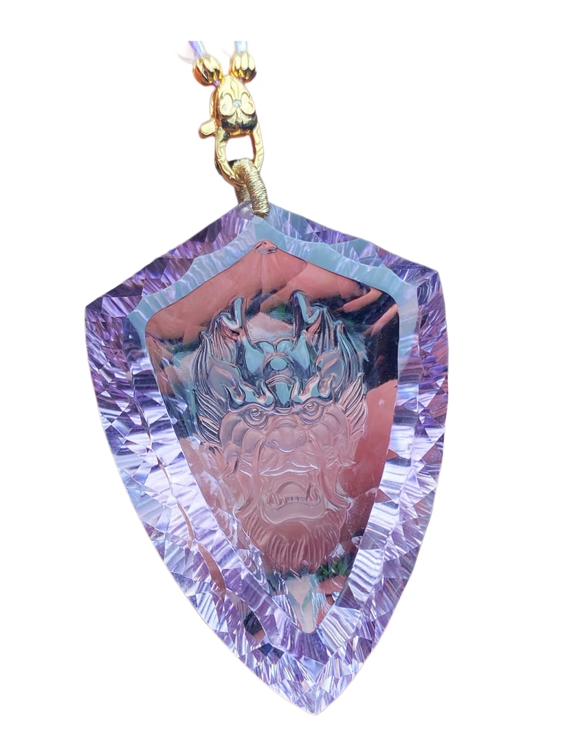 Beautiful Amethyst Carved Fortune Dragon Pendant w Hand Woven Beads Necklace: Beautiful Amethyst Carved Fortune Dragon Pendant w Hand Woven Beads NecklaceDimension: 55 x 39 x 15 (mm) 2.16 x 1.53 x 0.59 (inches)Weight: 0.13 lbs/ 60 g