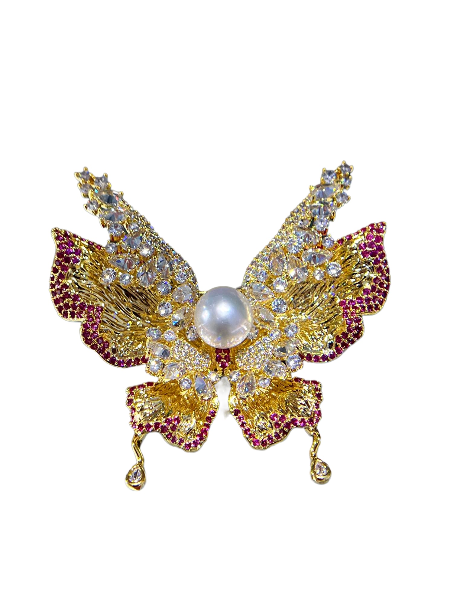 Beautiful Silver Plated Gilt Gold Inlay Pearl Butterfly Brooch (1 of 5)