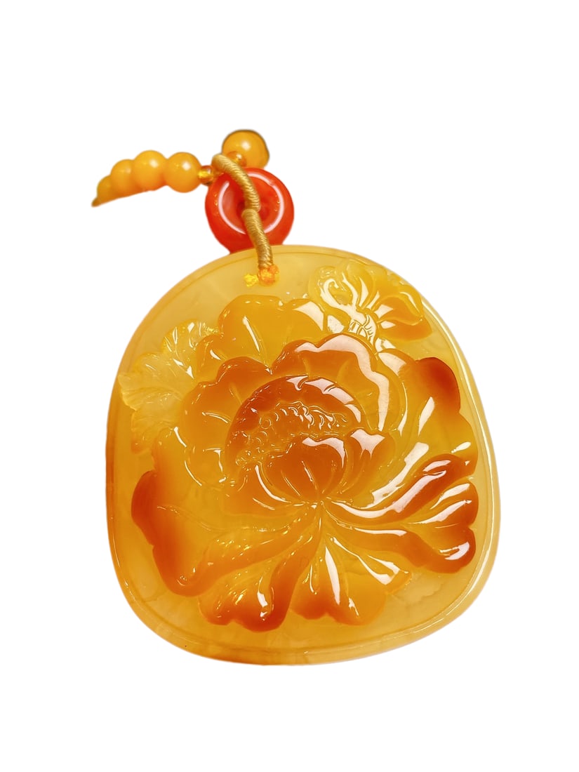 Beautiful Beeswax Carved Peony Pendant w Hand Woven Necklace (1 of 6)