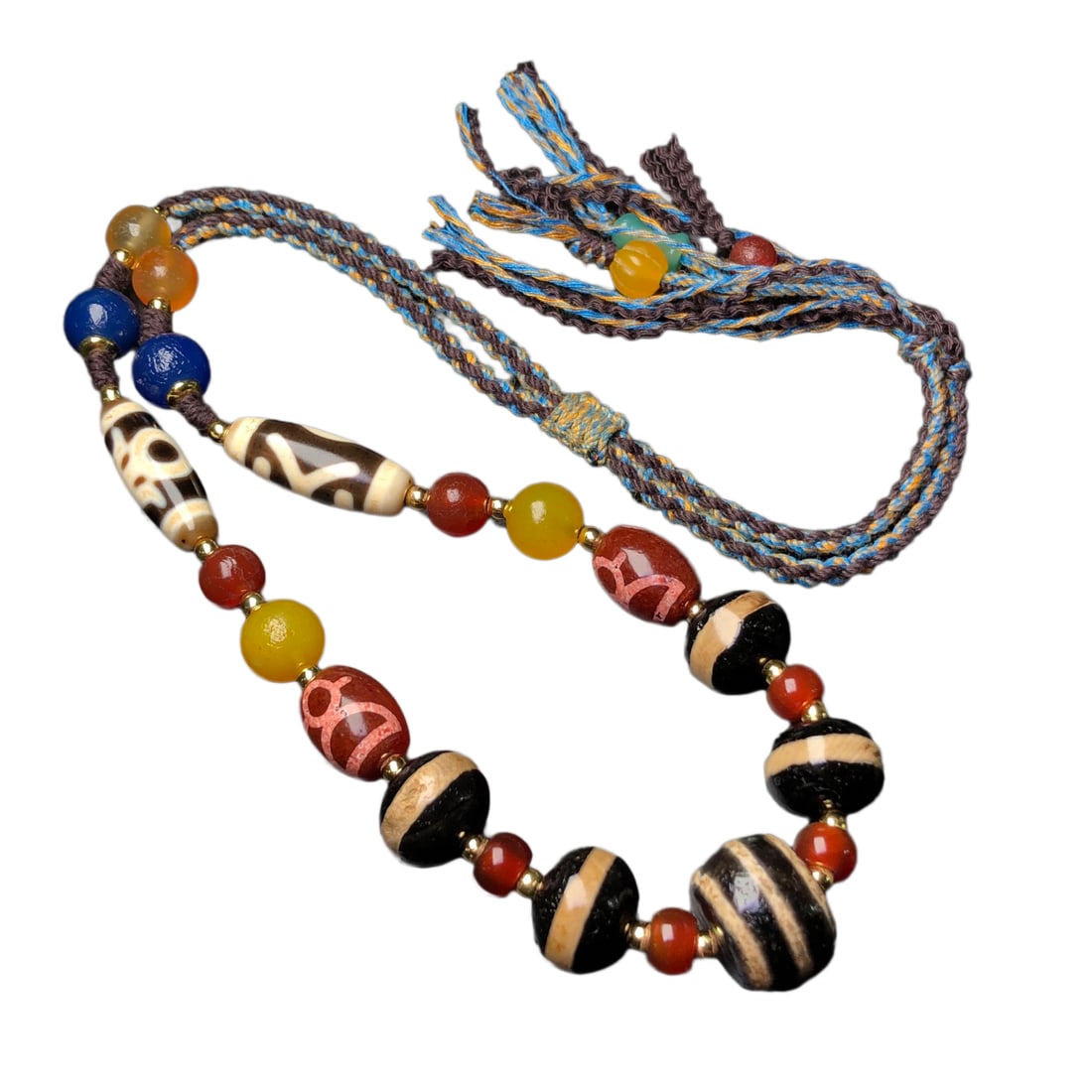 Hand Woven Old Tibetan DZI Agate Beads Pendant (1 of 10)