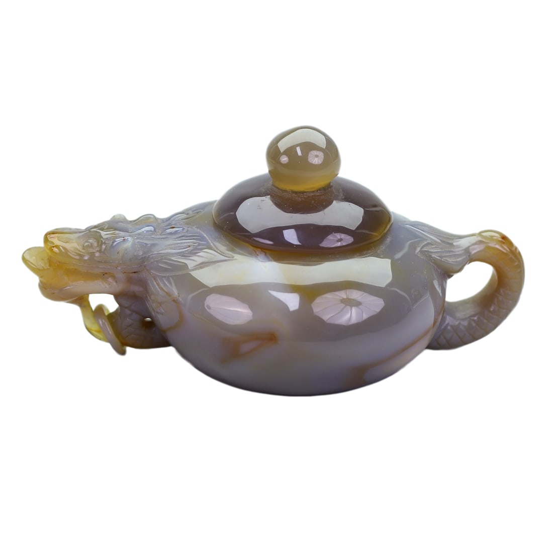 Chinese Agate Carved Dragon Head Teapot Statue (1 of 11)