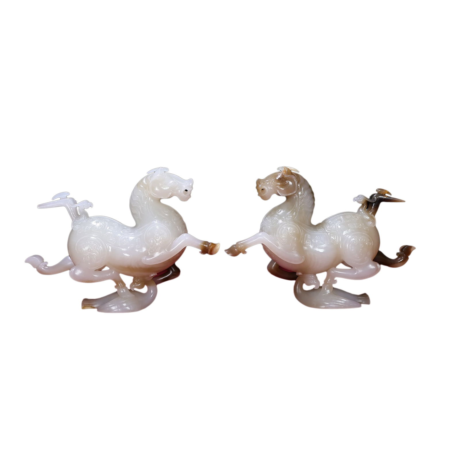 A Pair Superb Chinese White Hetian Jade Carved Horse & Swallow Statues (1 of 10)