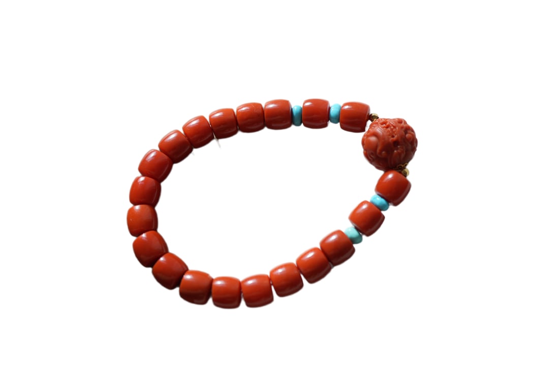 Hand Woven Chinese Nanhong Agate Beads Bracelet (1 of 7)