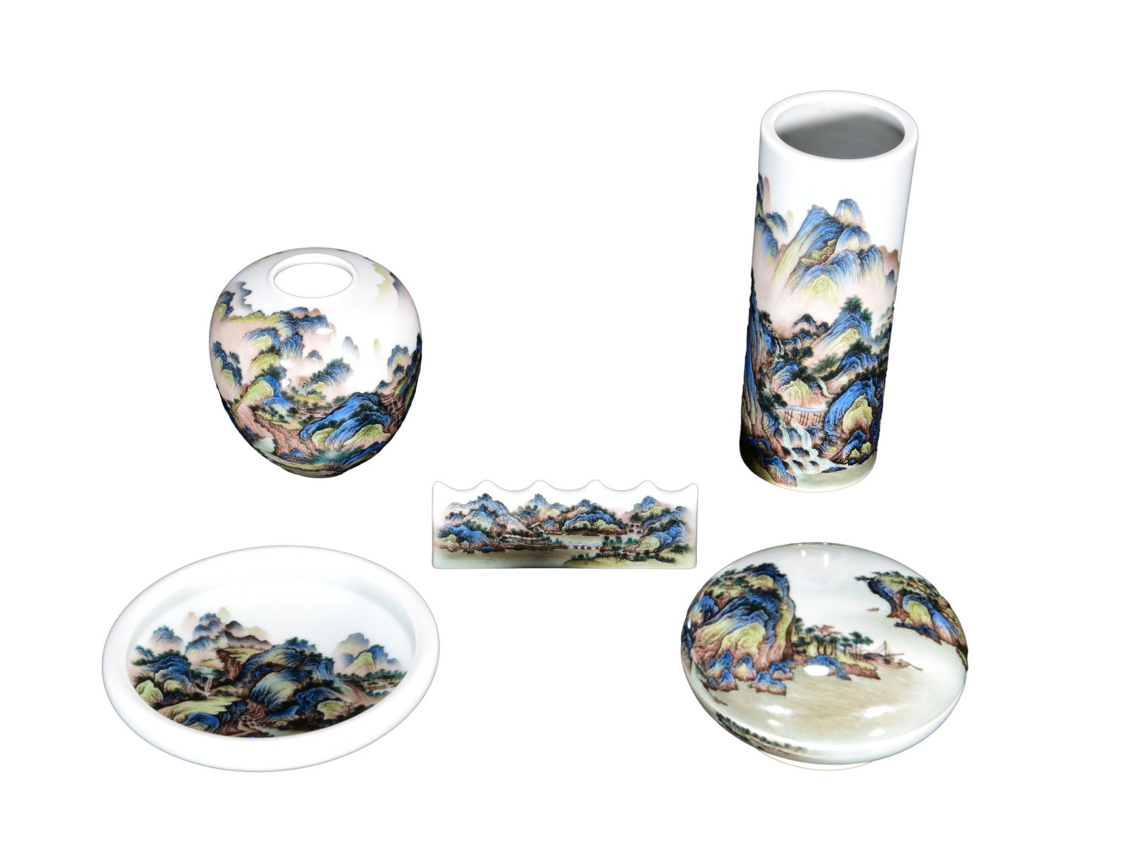 A Set Chinese Famille Rose Mountain River Scene Design Porcelain Writing Instrument (1 of 10)