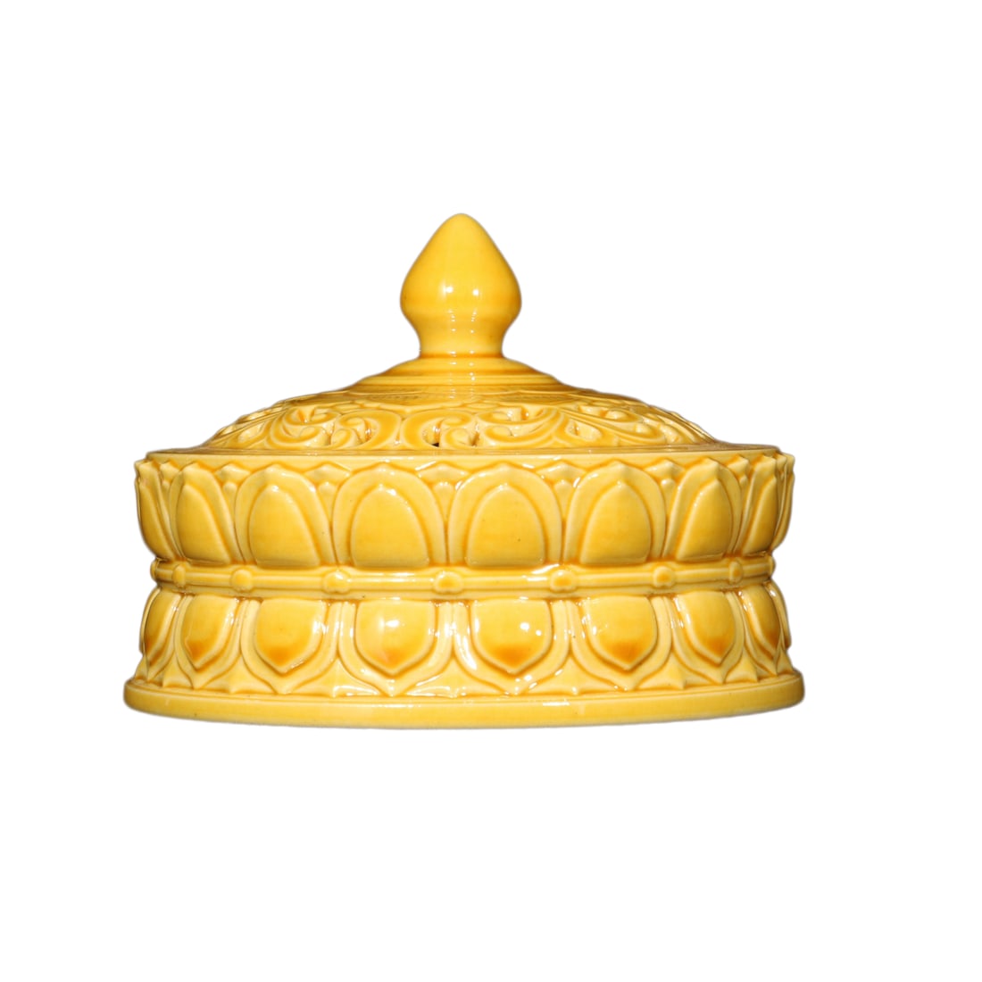 Chinese Yellow Glaze Lotus Flower Porcelain Incense Burner (1 of 10)