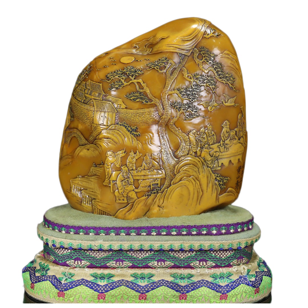 Superb Vintage Chinese Tianhuang Stone Low Relief Sages Meeting Seal Statue (1 of 11)