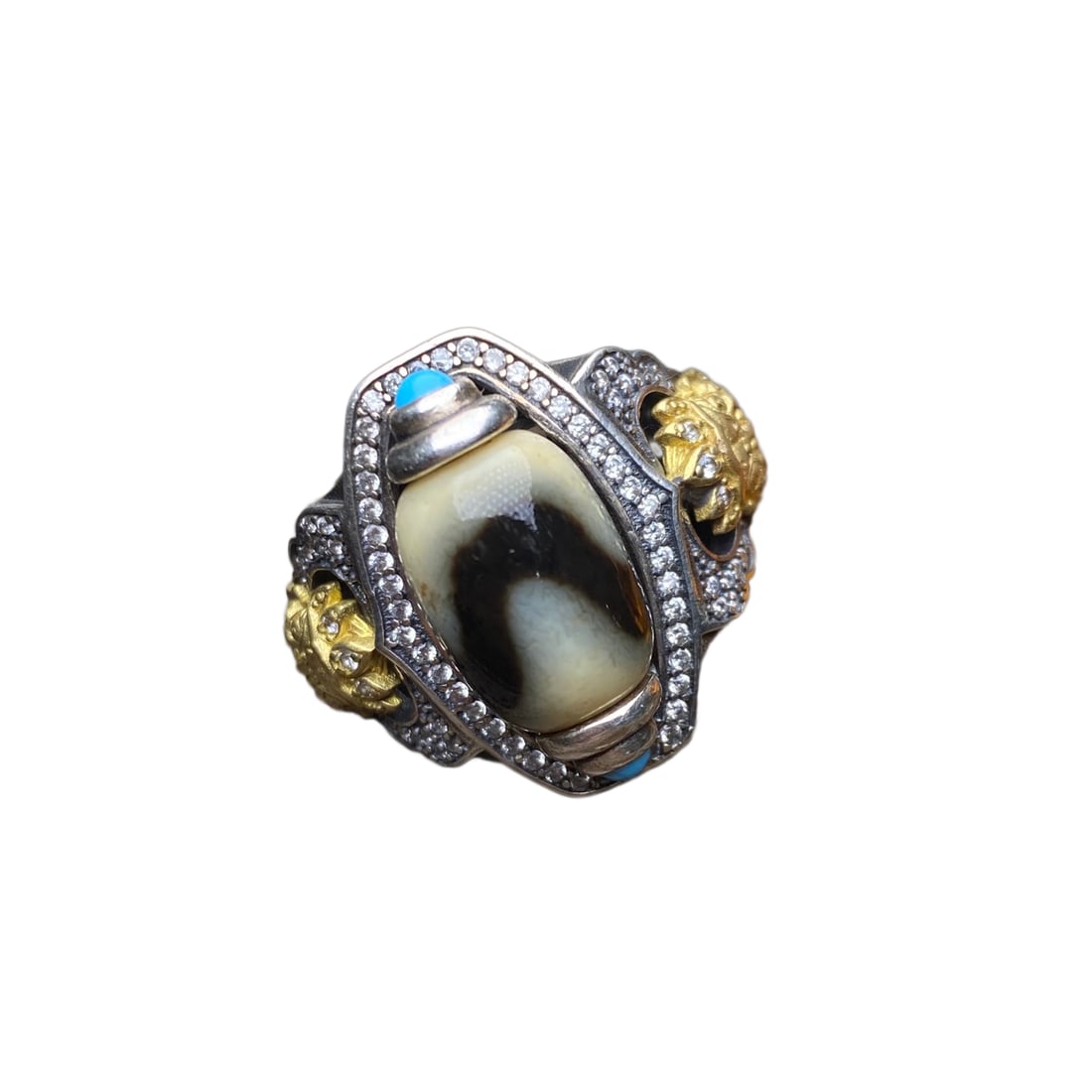 Beautiful 925 Silver Inlay DZI Agate Ring (1 of 10)