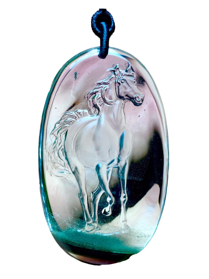 Beautiful Natural Green Crystal Carved Fortune Horse Pendant (1 of 7)
