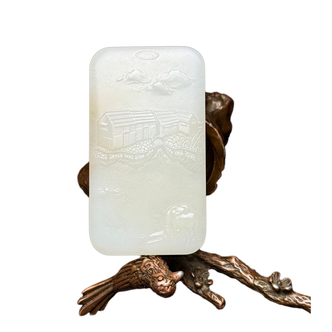 Superb Chinese Hetian Jade Low Relief Mountain River Scene Pendant: Superb Chinese Hetian Jade Low Relief Mountain River Scene PendantDimension: 61 x 34 x 9 (mm) 2.40 x 1.34 x 0.35 (inches) Weight: 0.10 lbs/ 45 g