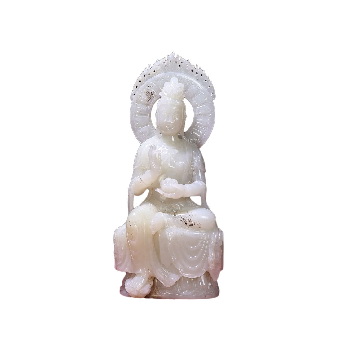 Superb Chinese White Hetian Jade Carved Kwan-yin Statue (1 of 9)