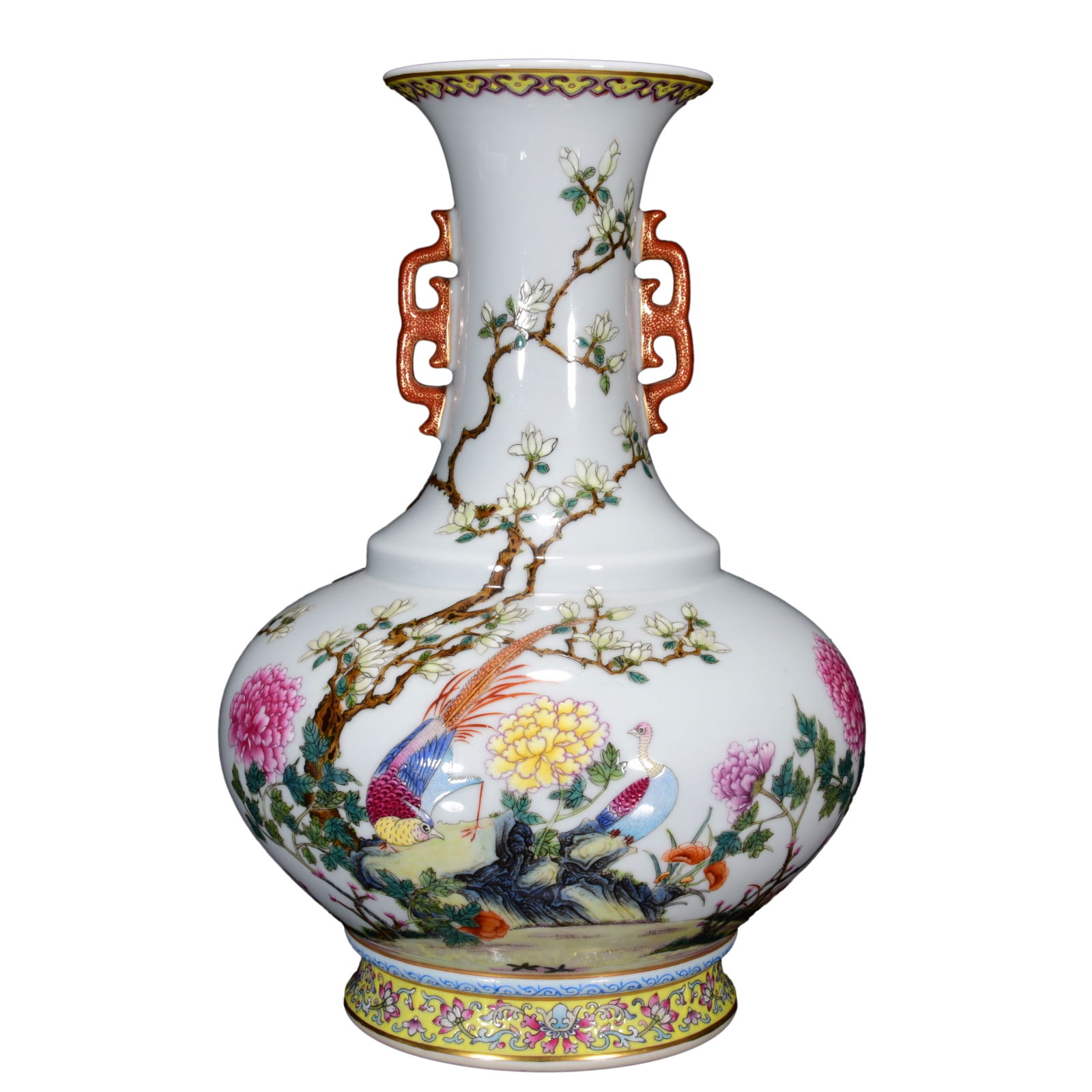Chinese Qing Dynasty Gilt Edge Famille Rose Flowers Bird Design Porcelain Vase (1 of 10)