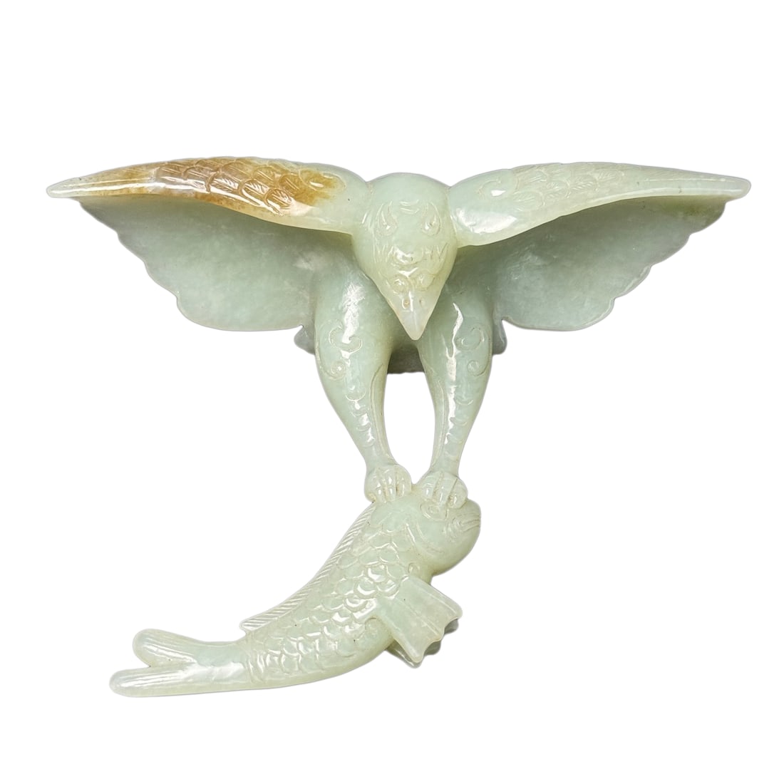 Chinese Hetian Jade Carved Eagle & Fish Statue (1 of 10)
