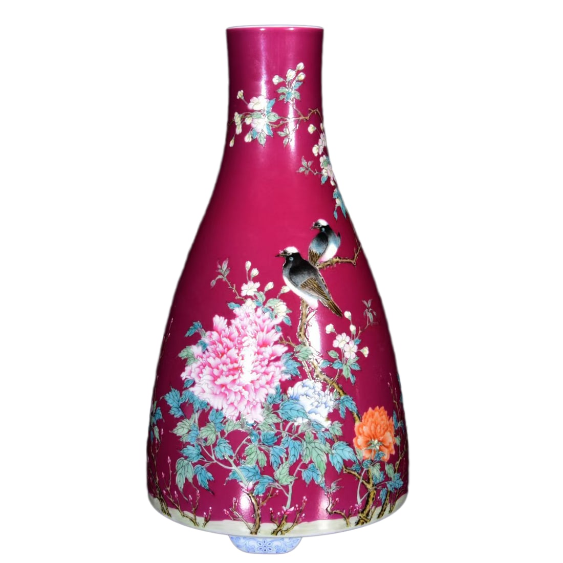 Chinese Rouge Red Glaze Famille Rose Flowers Bird Design Porcelain Vase (1 of 10)